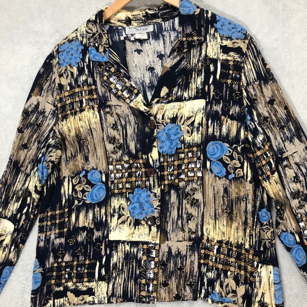 Kensington Square‎ Floral Button Down Top Abstract Print Petite Size PL